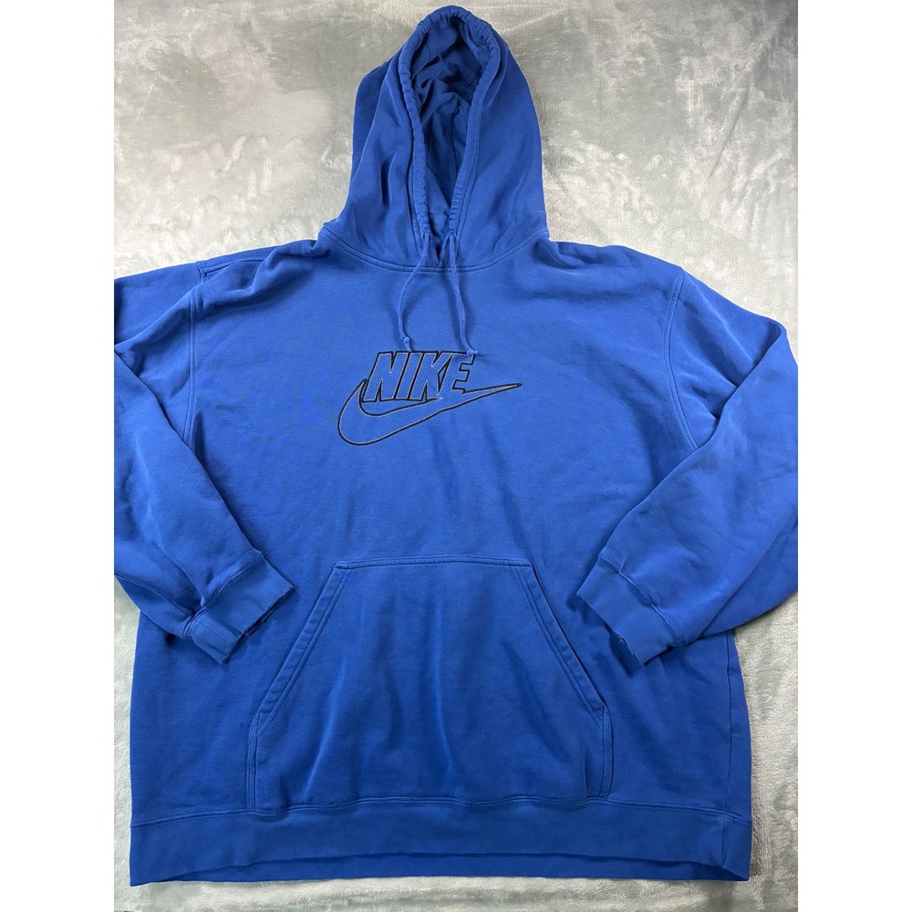 Nike Y2K Embroidered Logo Hoodie Blue Mens XL Pullover Sweatshirt